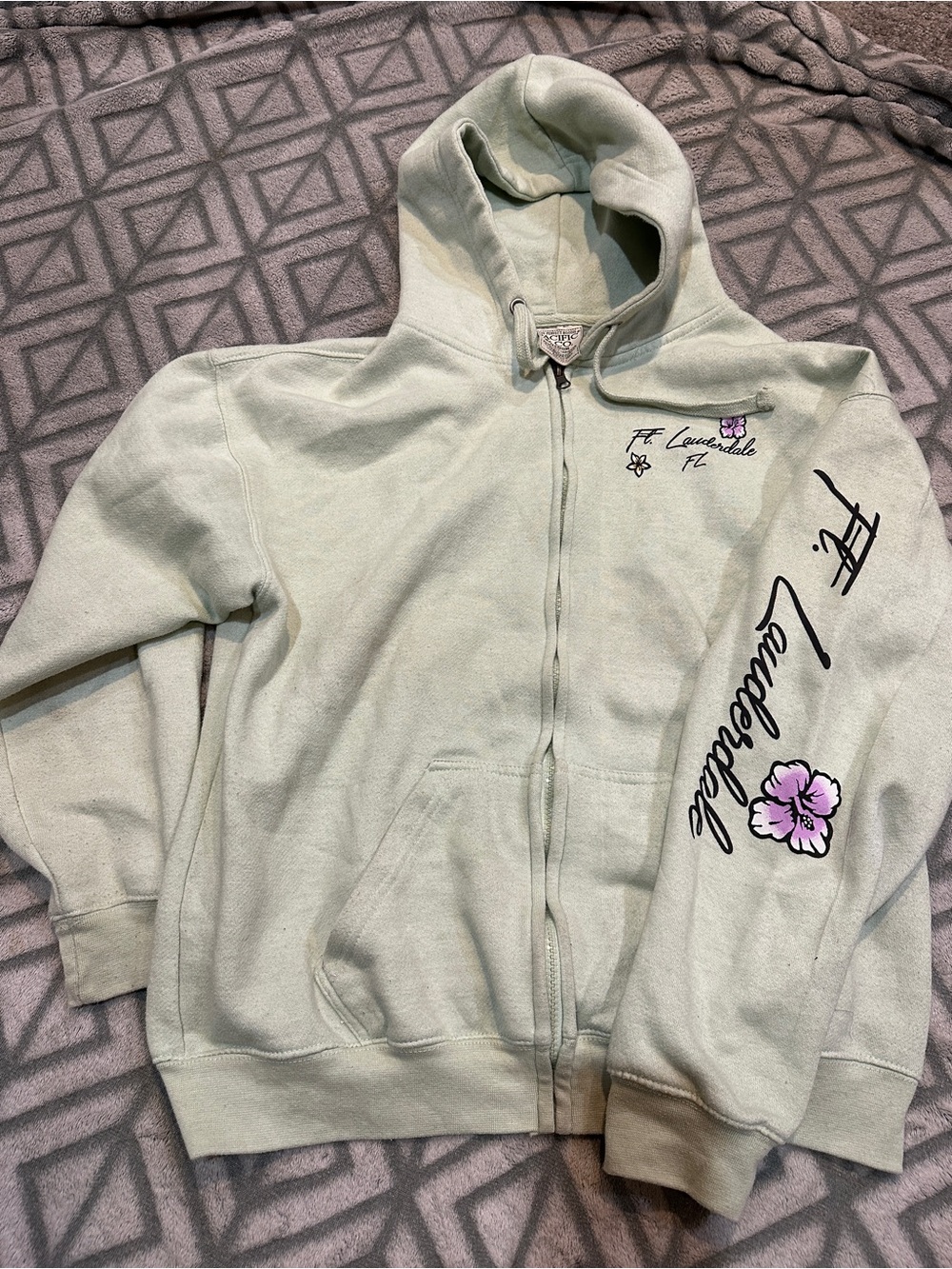 FT Lauderdale Floral Zip-Up Hoodie - Light Sage